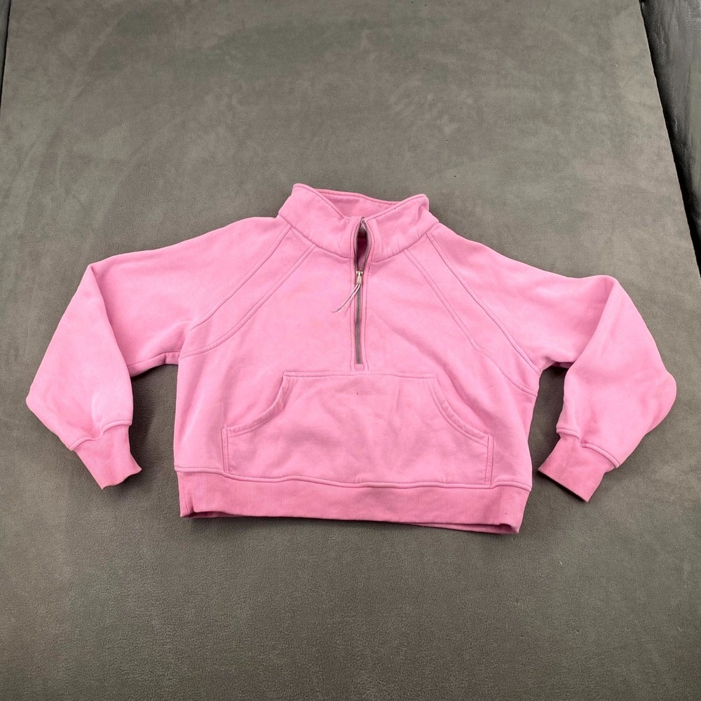 Trendy Queen Cropped Sweatshirt Womens Pink Fleece Lined Raglan Sleeve Half Zip